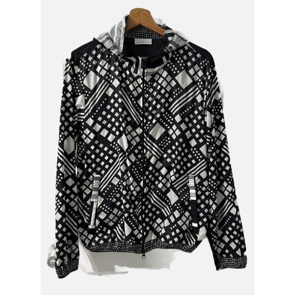 PIERRE LOUIS MASCIA Jacket Nylon Geometric Unisex Couture Italian Medium Hooded